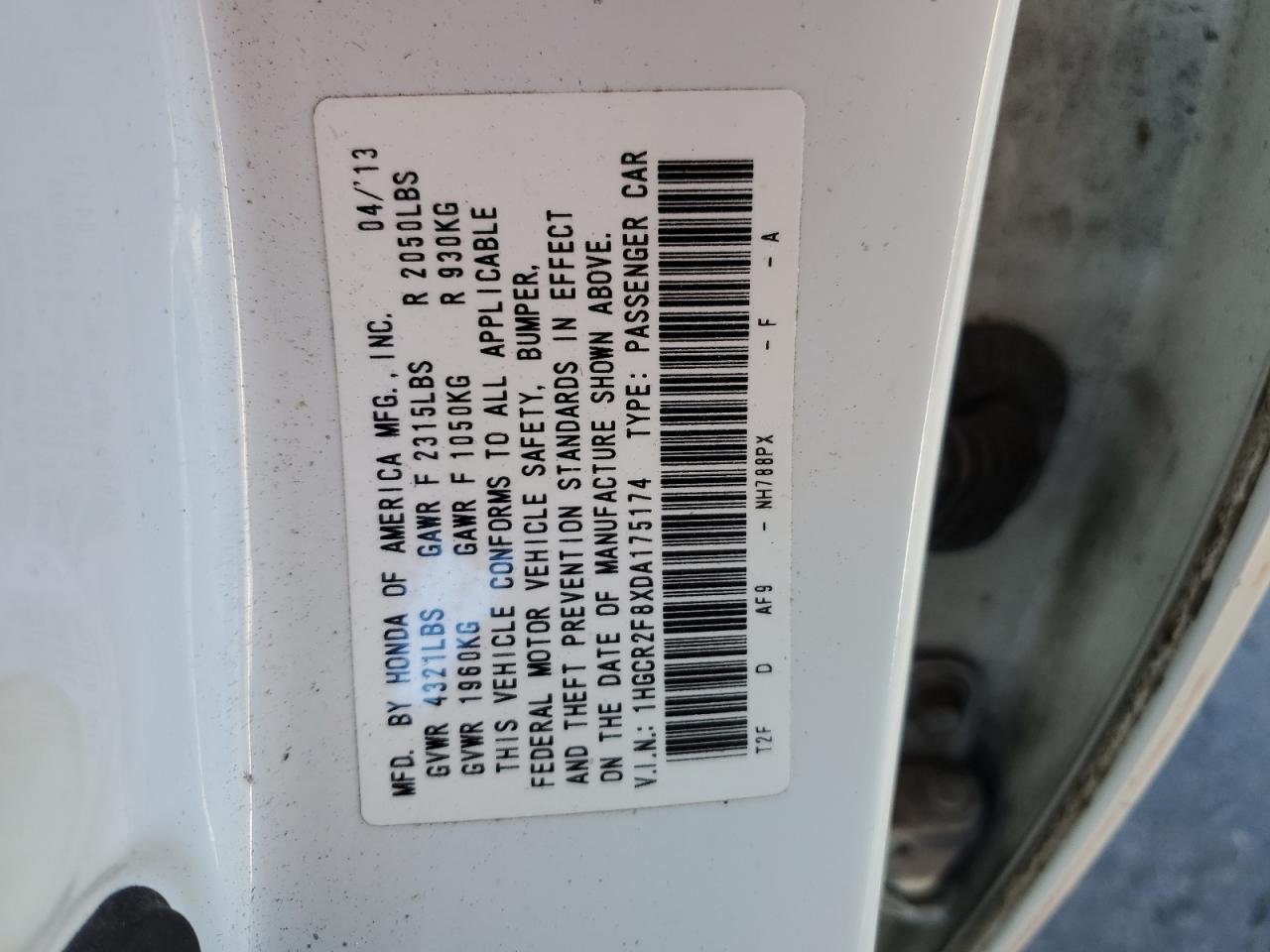 VIN 1HGCR2F8XDA175174 2013 HONDA ACCORD no.12