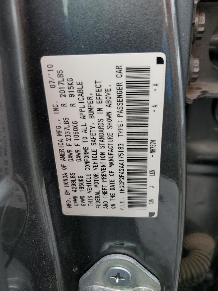 2010 Honda Accord Lxp VIN: 1HGCP2F42AA175183 Lot: 81473164