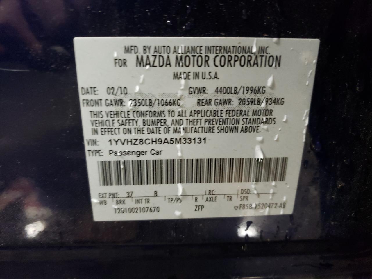 2010 Mazda 6 I VIN: 1YVHZ8CH9A5M33131 Lot: 79412984