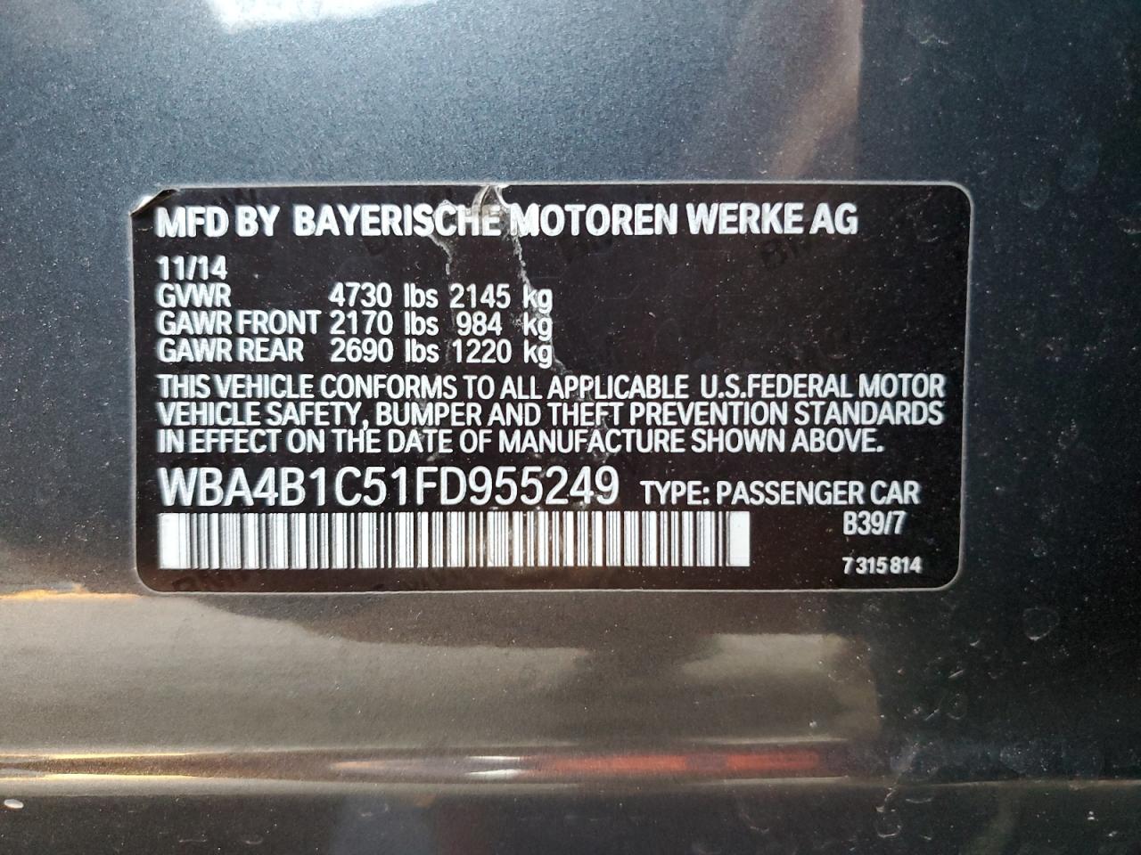 VIN WBA4B1C51FD955249 2015 BMW 4 SERIES no.12