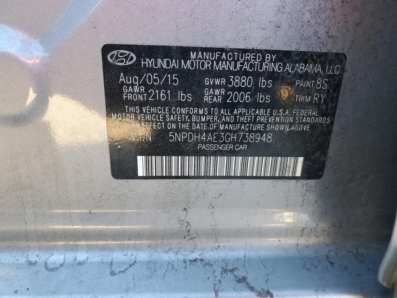 VIN 5NPDH4AE3GH738948 2016 HYUNDAI ELANTRA no.13