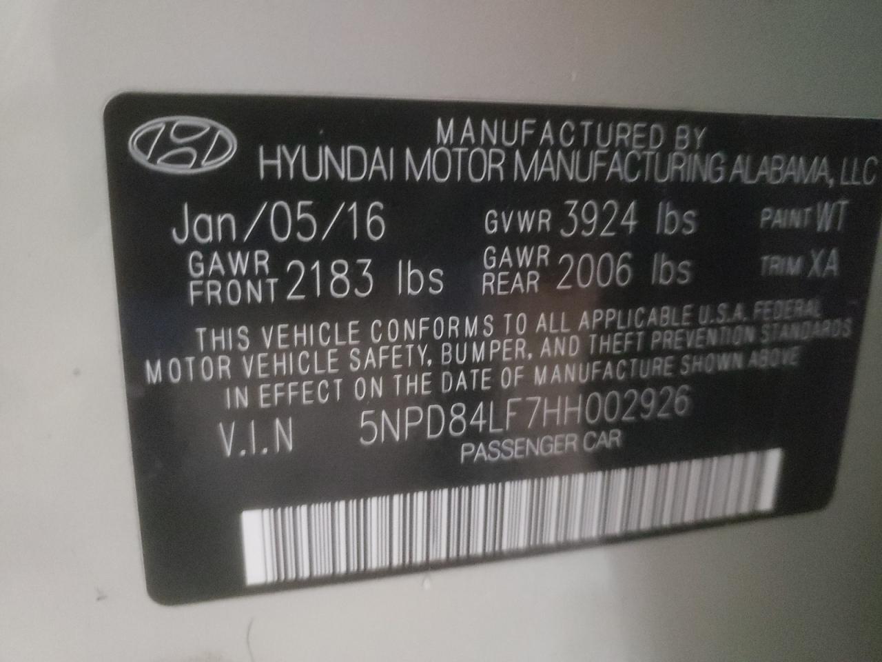 VIN 5NPD84LF7HH002926 2017 HYUNDAI ELANTRA no.12