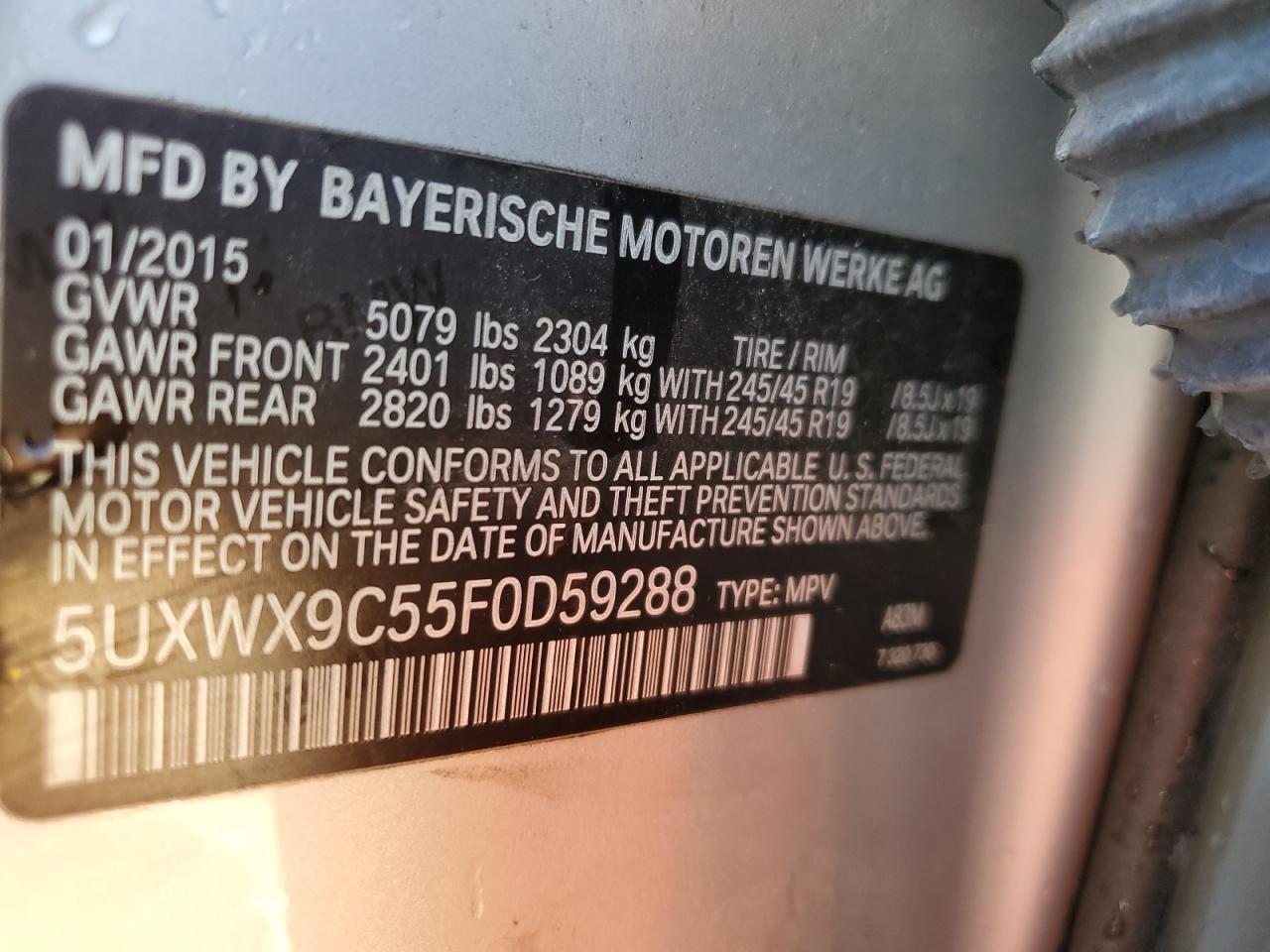 VIN 5UXWX9C55F0D59288 2015 BMW X3 no.14