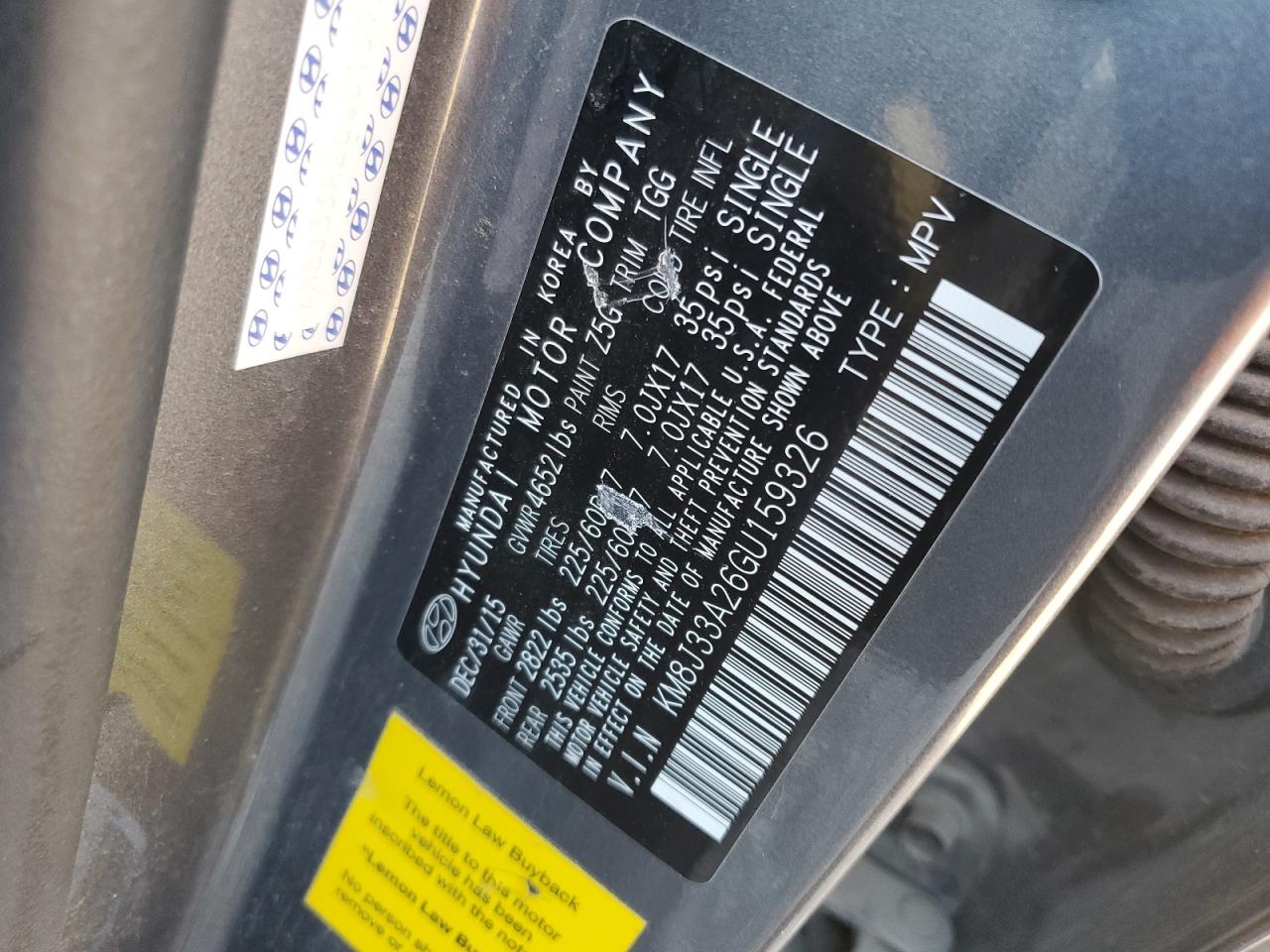 2016 Hyundai Tucson Limited VIN: KM8J33A26GU159326 Lot: 79943594