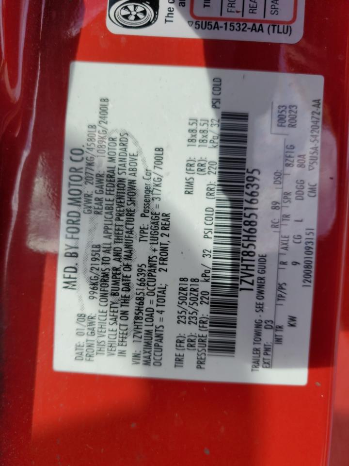 2008 Ford Mustang Gt VIN: 1ZVHT85H685166395 Lot: 82373974