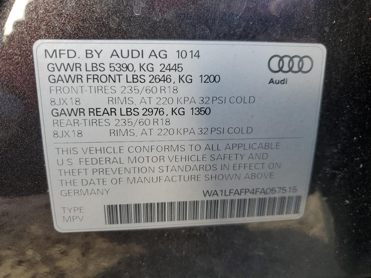 2015 Audi Q5 Premium Plus VIN: WA1LFAFP4FA057515 Lot: 80627124