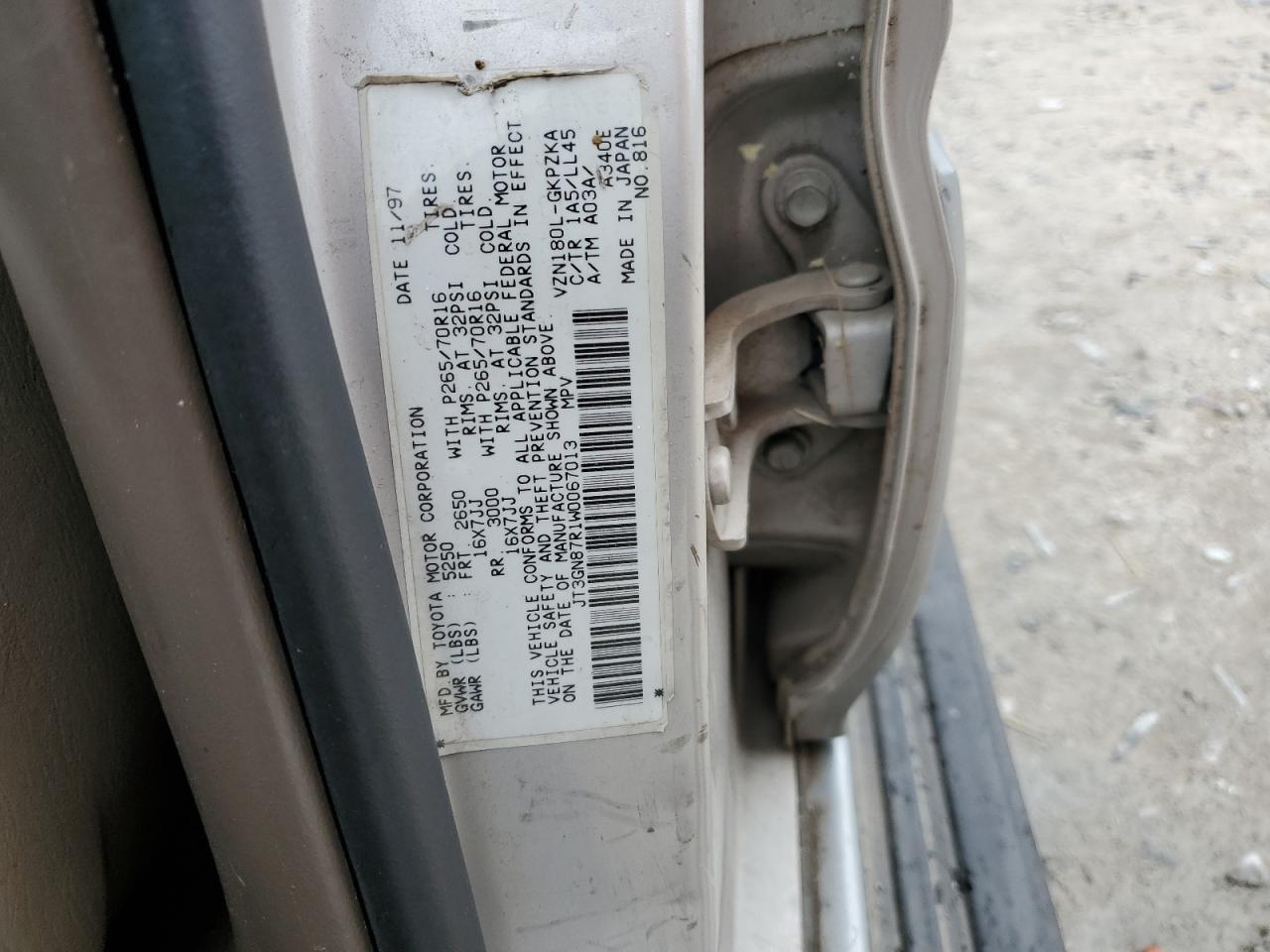 1998 Toyota 4Runner Limited VIN: JT3GN87R1W0067013 Lot: 79122164