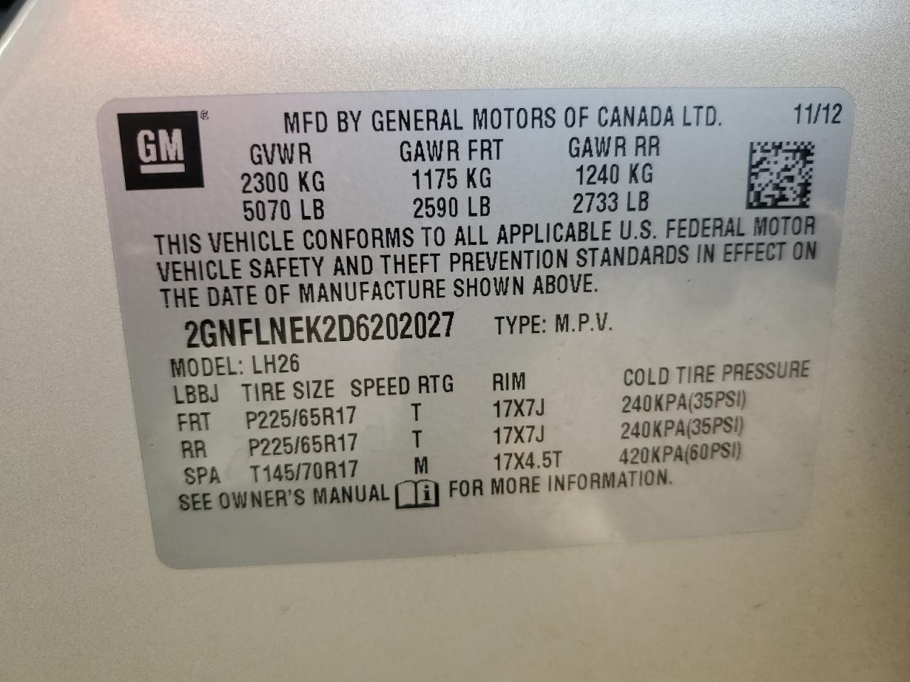 2013 Chevrolet Equinox Lt VIN: 2GNFLNEK2D6202027 Lot: 79602714