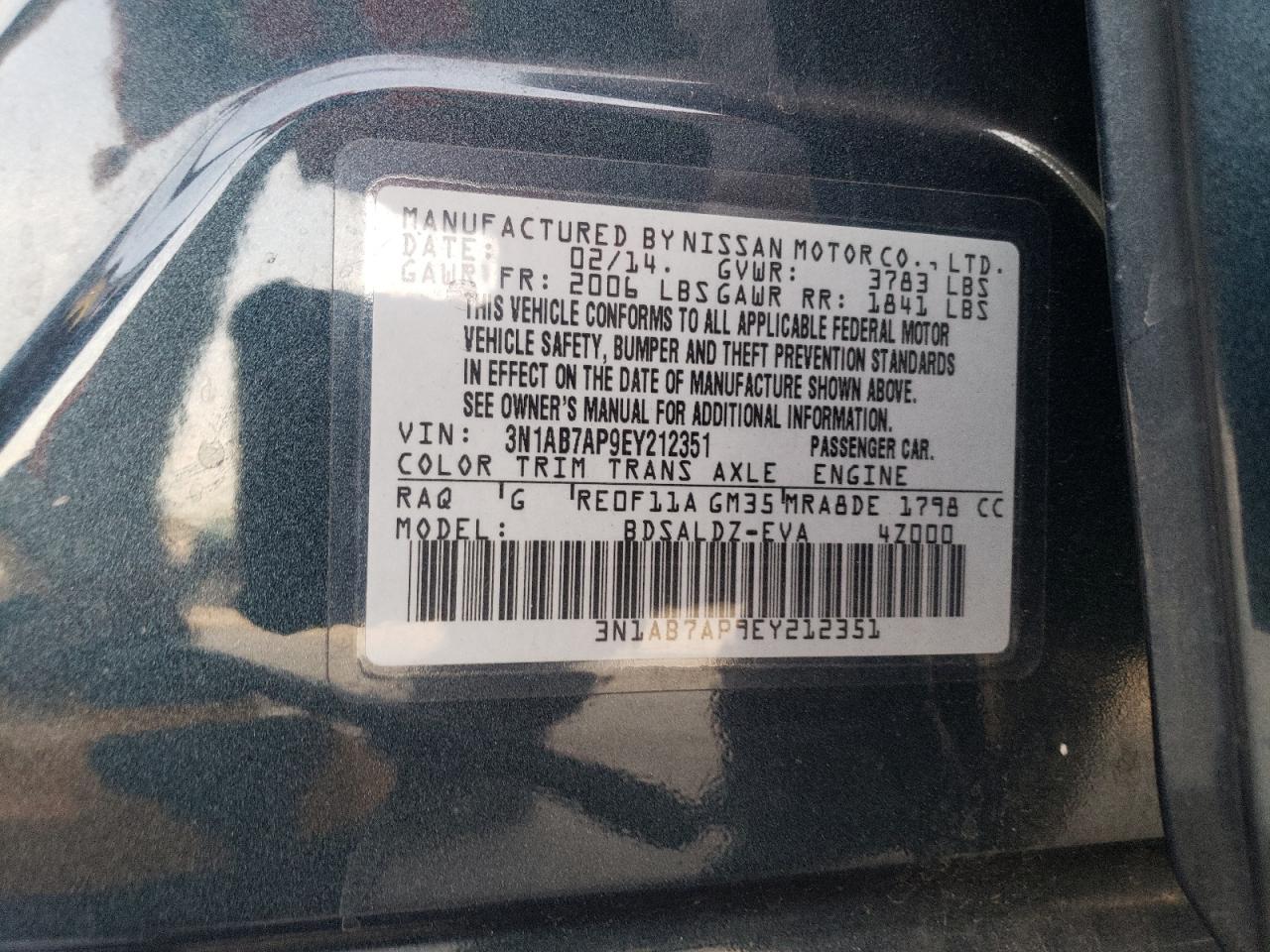 VIN 3N1AB7AP9EY212351 2014 NISSAN SENTRA no.12