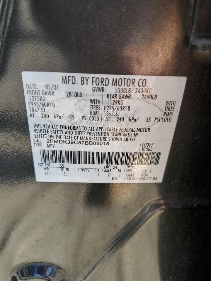 2007 Ford Edge Sel Plus VIN: 2FMDK39C57BB08015 Lot: 81925684