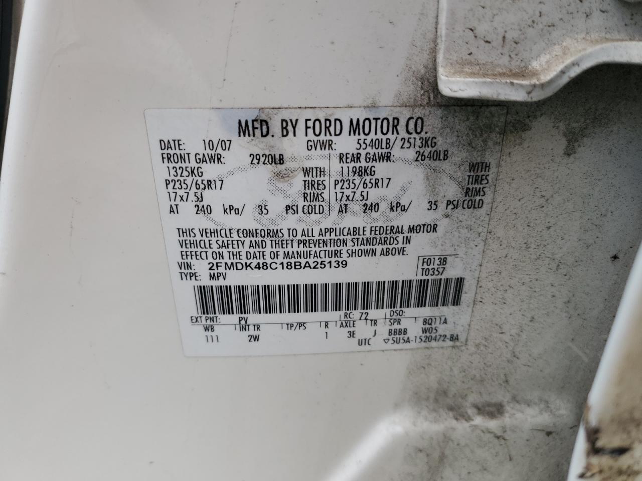 2008 Ford Edge Sel VIN: 2FMDK48C18BA25139 Lot: 80389904