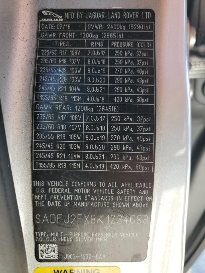 2019 Jaguar E-Pace S VIN: SADFJ2FX8K1Z34688 Lot: 82093024
