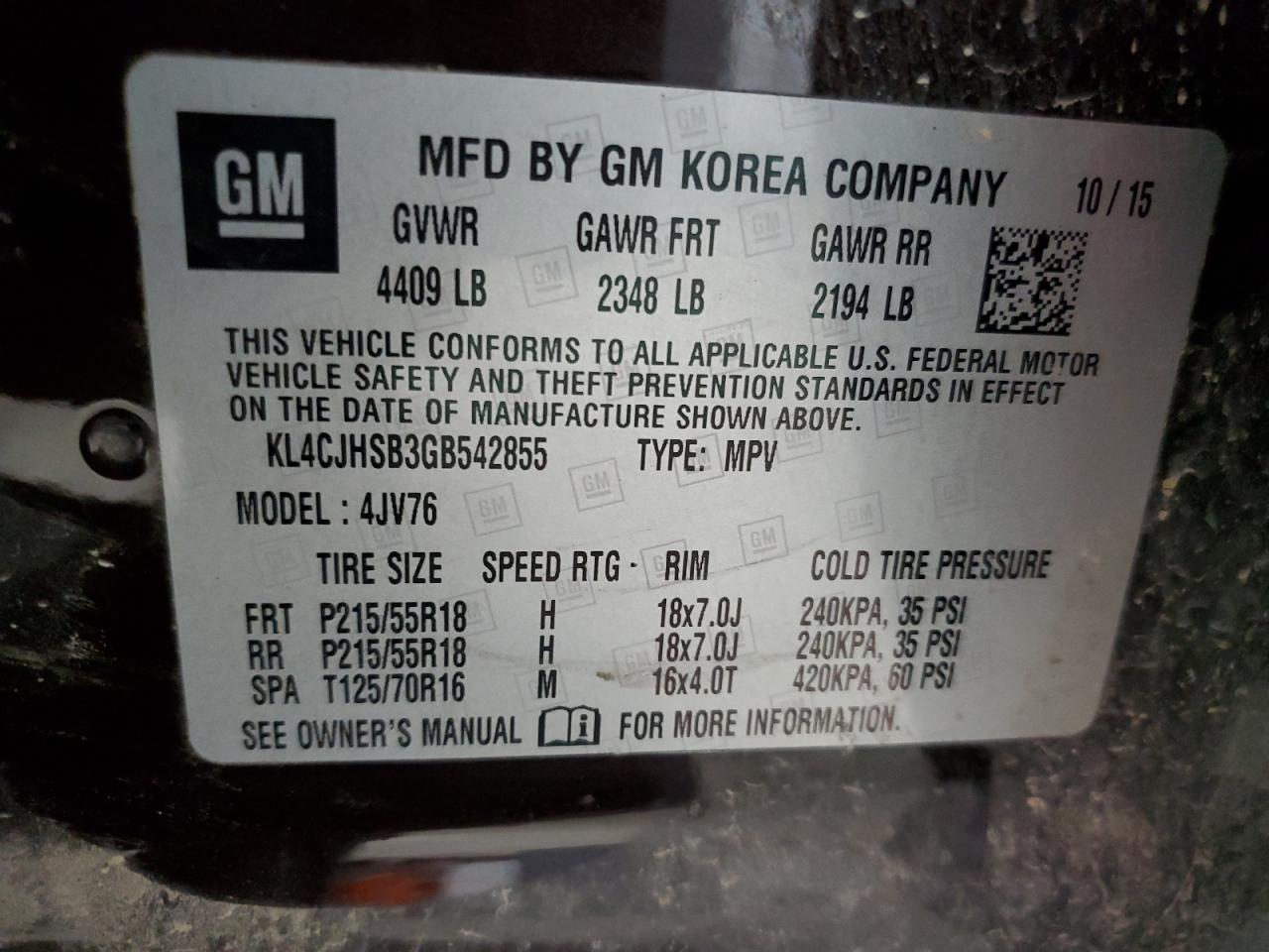 VIN KL4CJHSB3GB542855 2016 BUICK ENCORE no.13