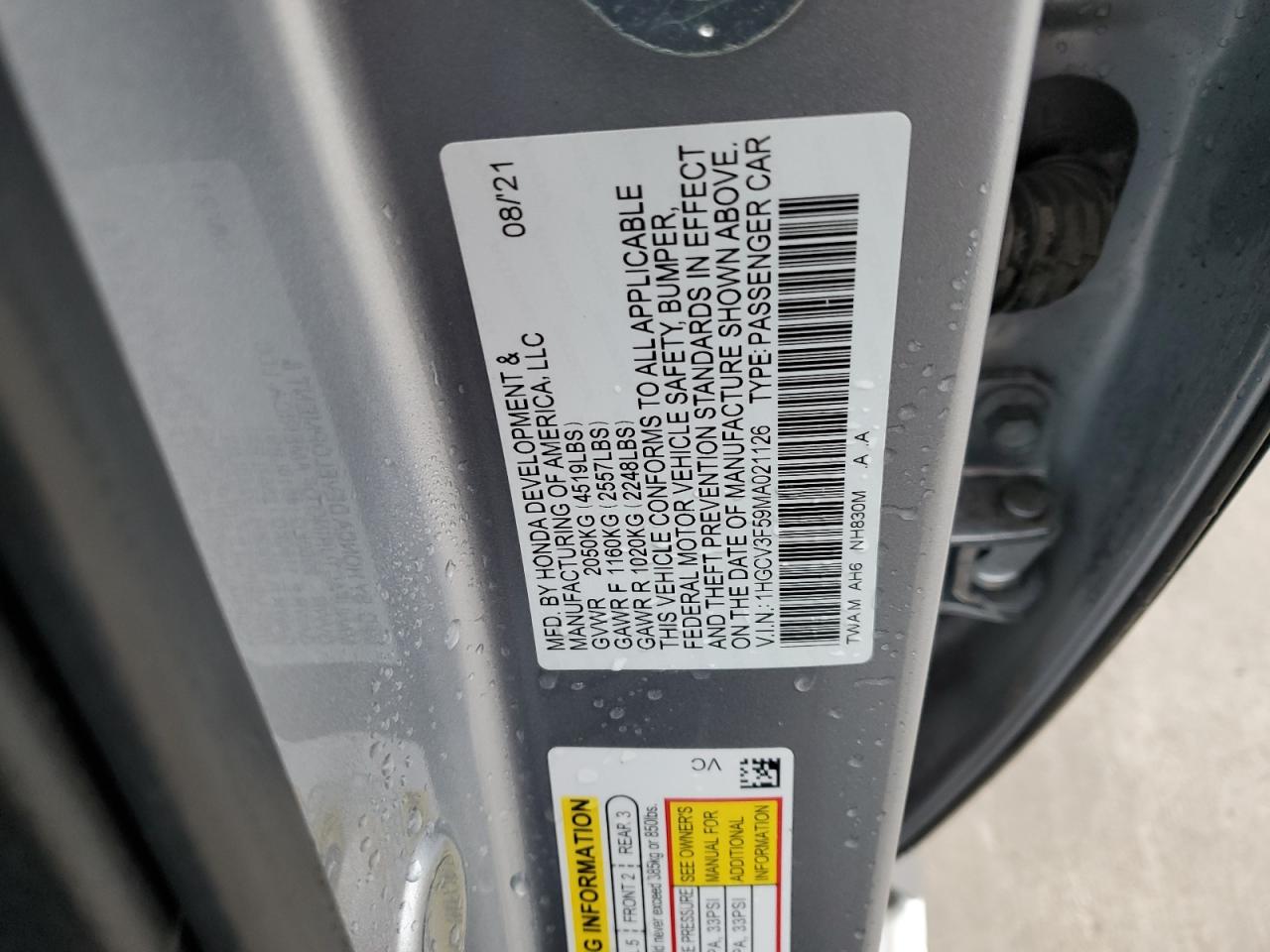 VIN 1HGCV3F59MA021126 2021 HONDA ACCORD no.12