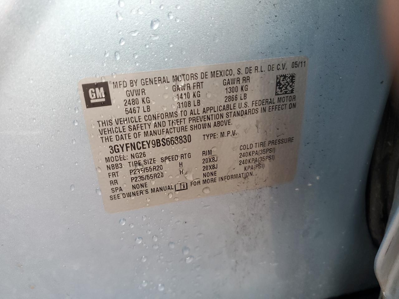 2011 Cadillac Srx Premium Collection VIN: 3GYFNCEY9BS663830 Lot: 79298044