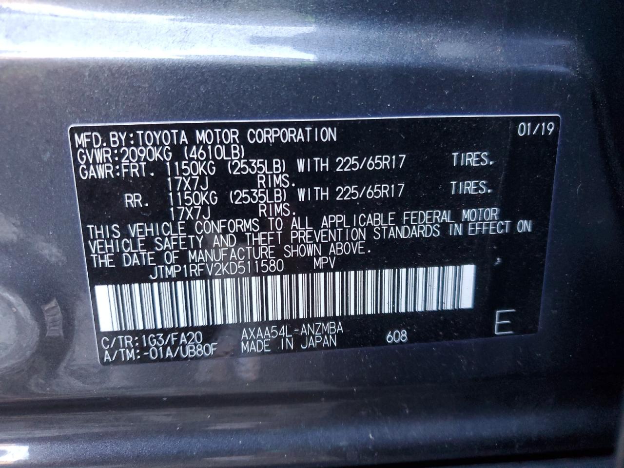 JTMP1RFV2KD511580 2019 TOYOTA RAV 4 - Image 13