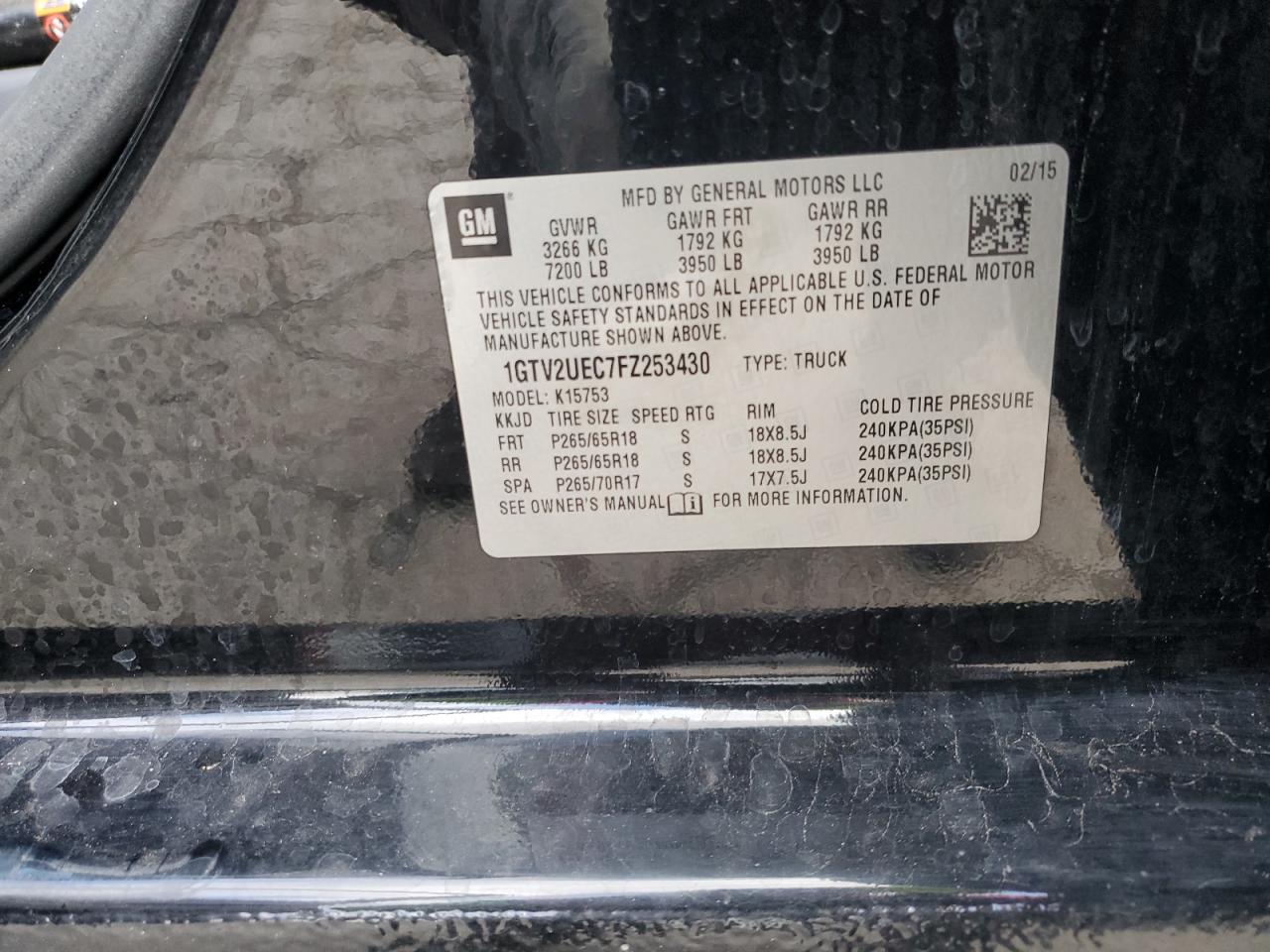 2015 GMC Sierra K1500 Sle VIN: 1GTV2UEC7FZ253430 Lot: 80701054