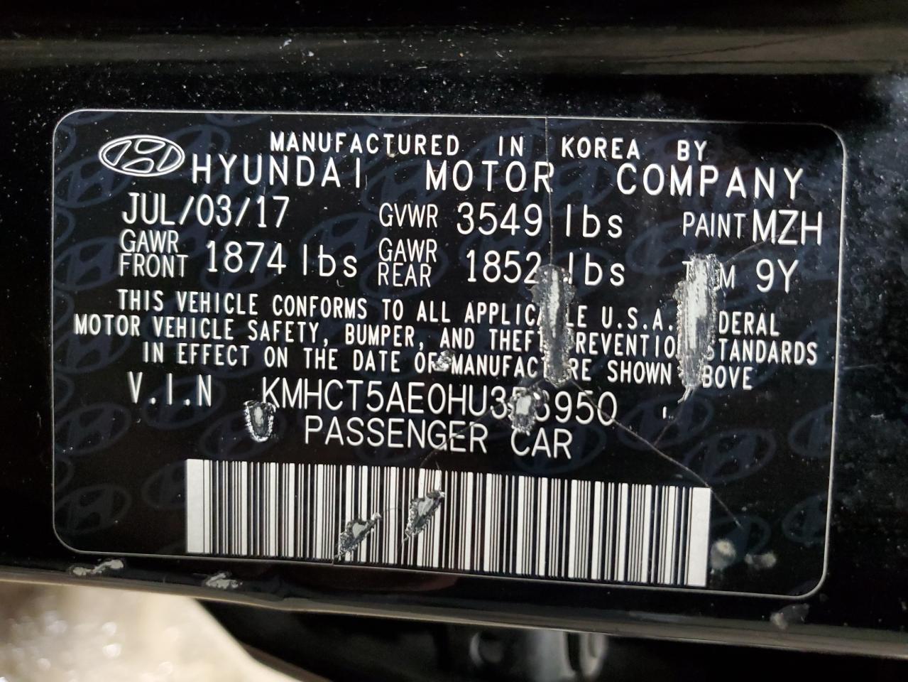 KMHCT5AE0HU353950 2017 HYUNDAI ACCENT - Image 12