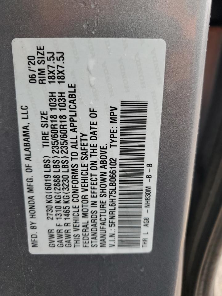 2020 Honda Odyssey Exl VIN: 5FNRL6H75LB066102 Lot: 79280454