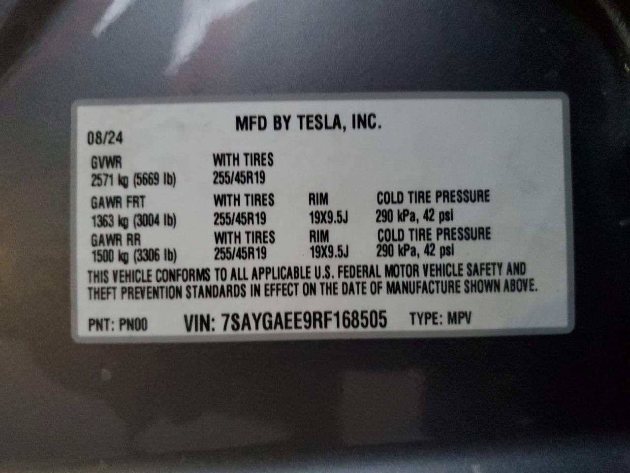 2024 Tesla Model Y VIN: 7SAYGAEE9RF168505 Lot: 80868534