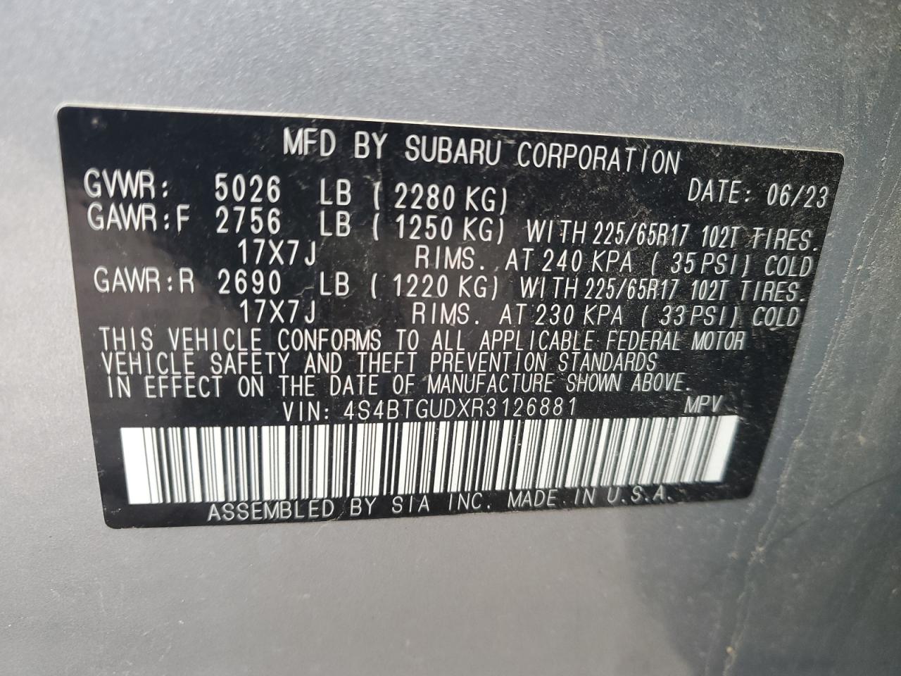 VIN 4S4BTGUDXR3126881 2024 SUBARU OUTBACK WI no.13