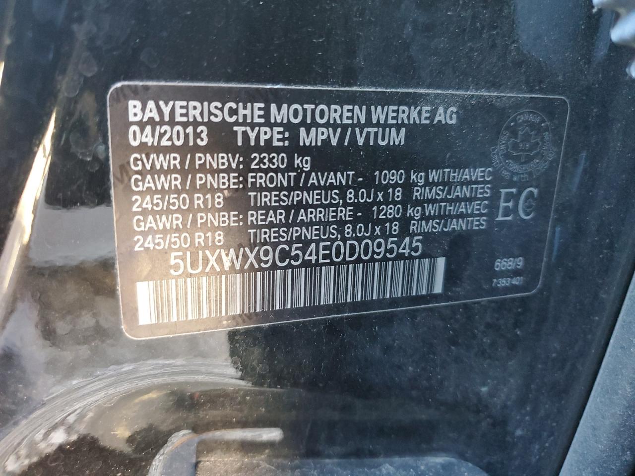 VIN 5UXWX9C54E0D09545 2014 BMW X3 no.14