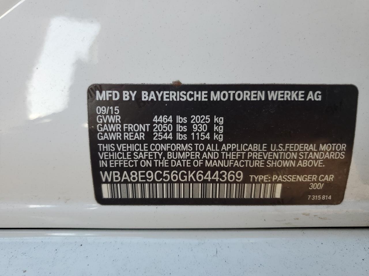 VIN WBA8E9C56GK644369 2016 BMW 3 SERIES no.12