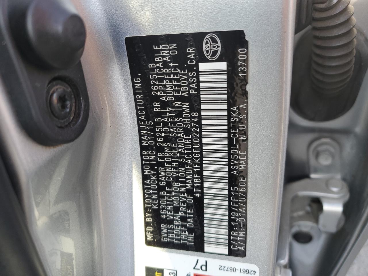 VIN 4T1BF1FK6FU022748 2015 TOYOTA CAMRY no.12