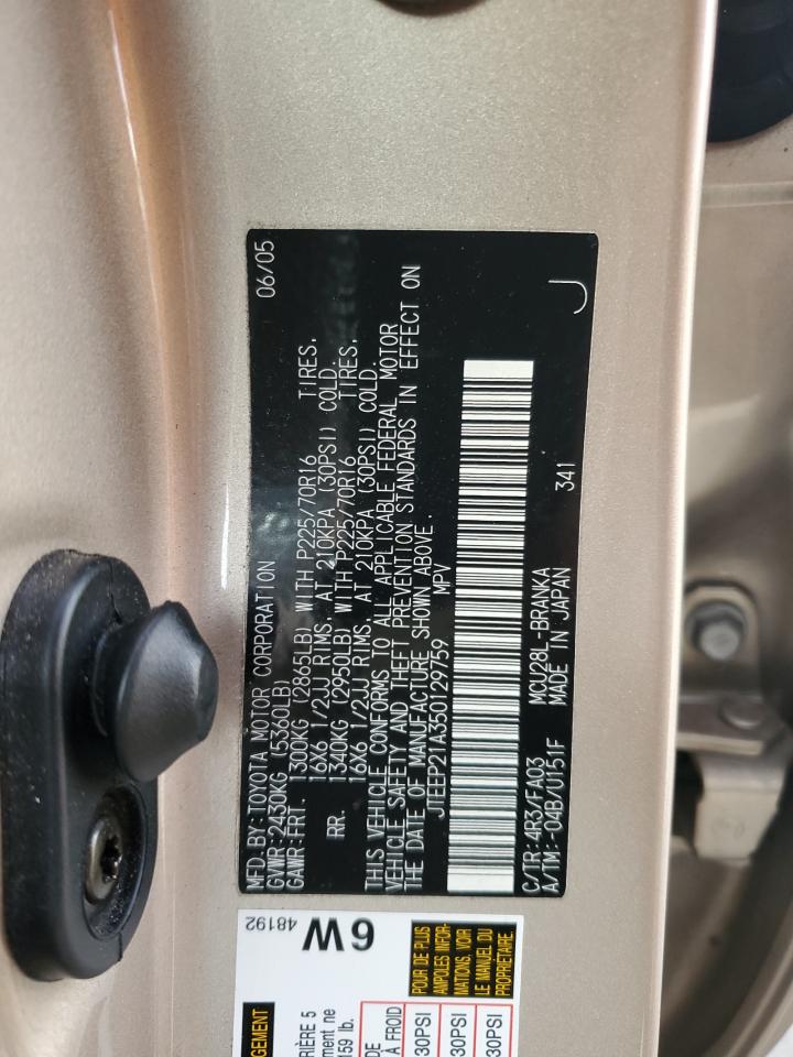 2005 Toyota Highlander Limited VIN: JTEEP21A350129759 Lot: 78944724
