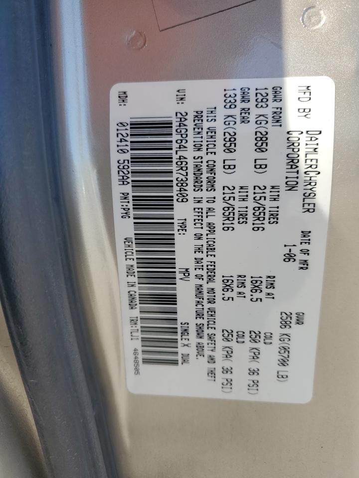 2006 Chrysler Town & Country Limited VIN: 2A4GP64L46R738409 Lot: 78876694