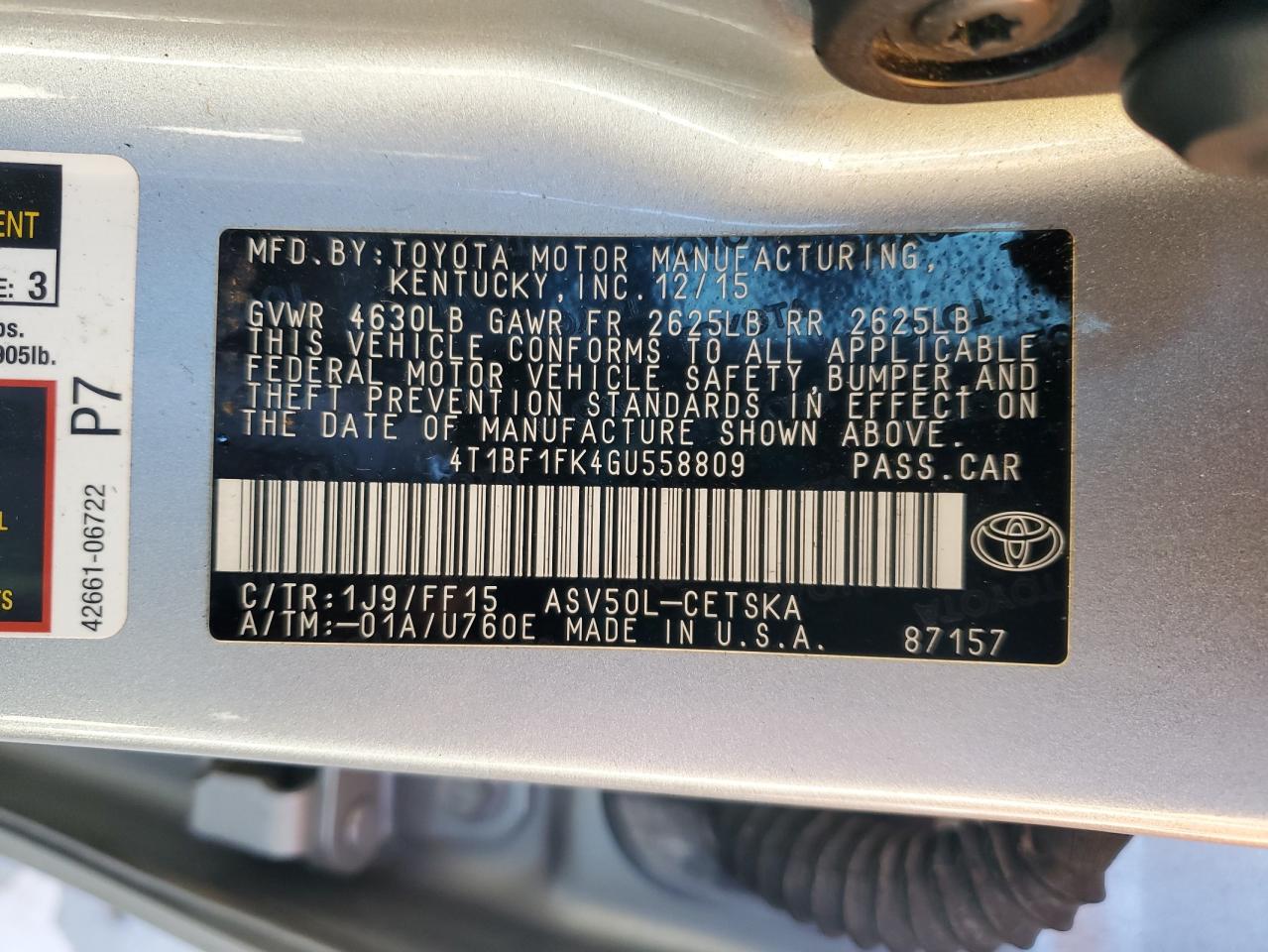 VIN 4T1BF1FK4GU558809 2016 TOYOTA CAMRY no.12