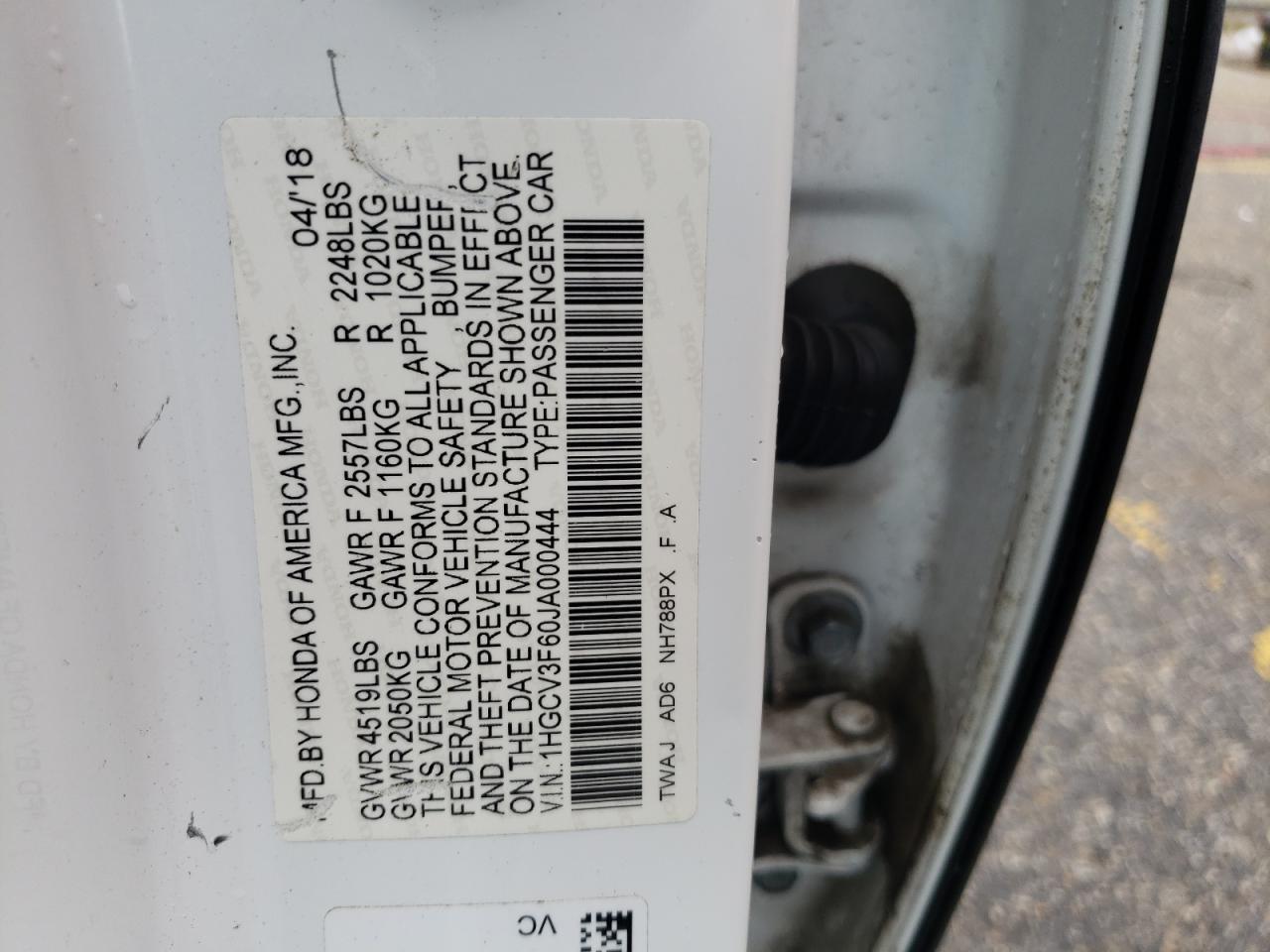 VIN 1HGCV3F60JA000444 2018 HONDA ACCORD no.12