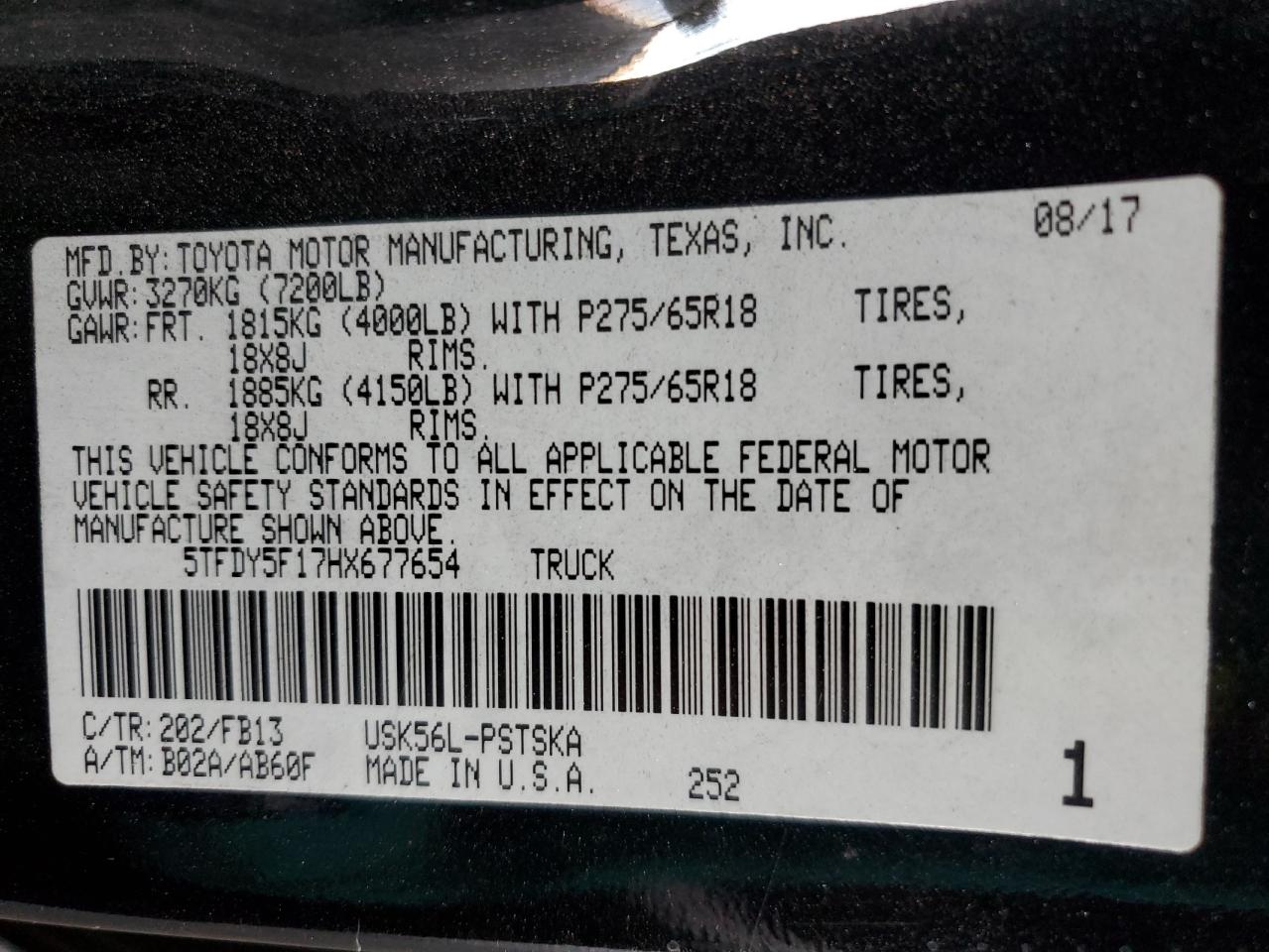 VIN 5TFDY5F17HX677654 2017 TOYOTA TUNDRA no.12