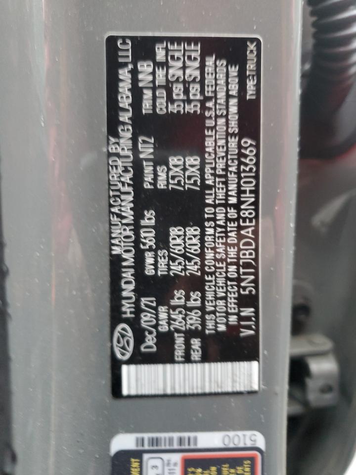 2022 Hyundai Santa Cruz Sel VIN: 5NTJBDAE8NH013669 Lot: 81723894