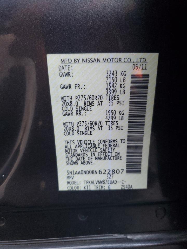 2011 Nissan Armada Sv VIN: 5N1AA0ND0BN622807 Lot: 80512544