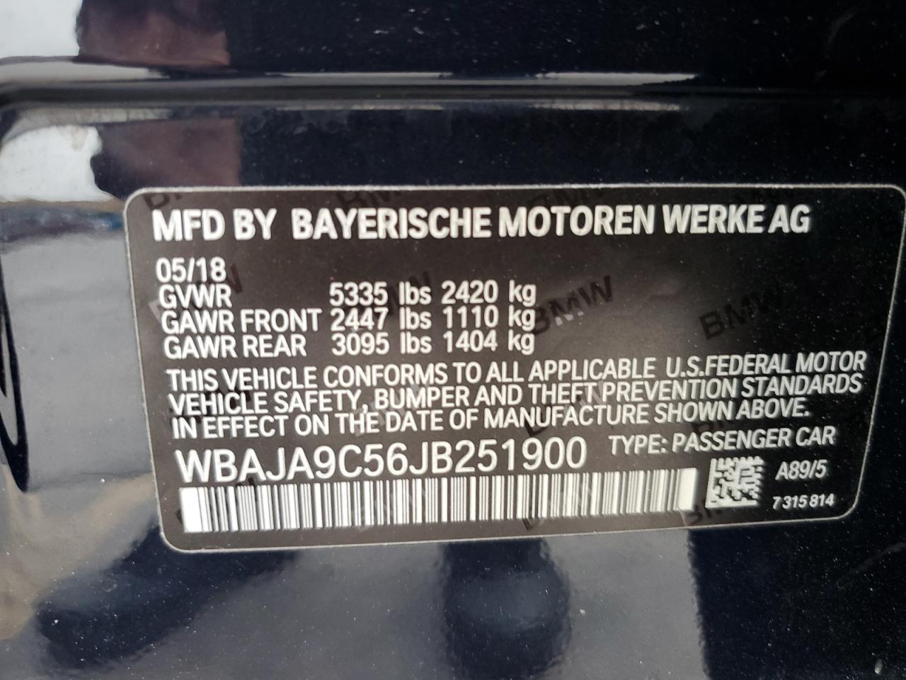 WBAJA9C56JB251900 2018 BMW 530E