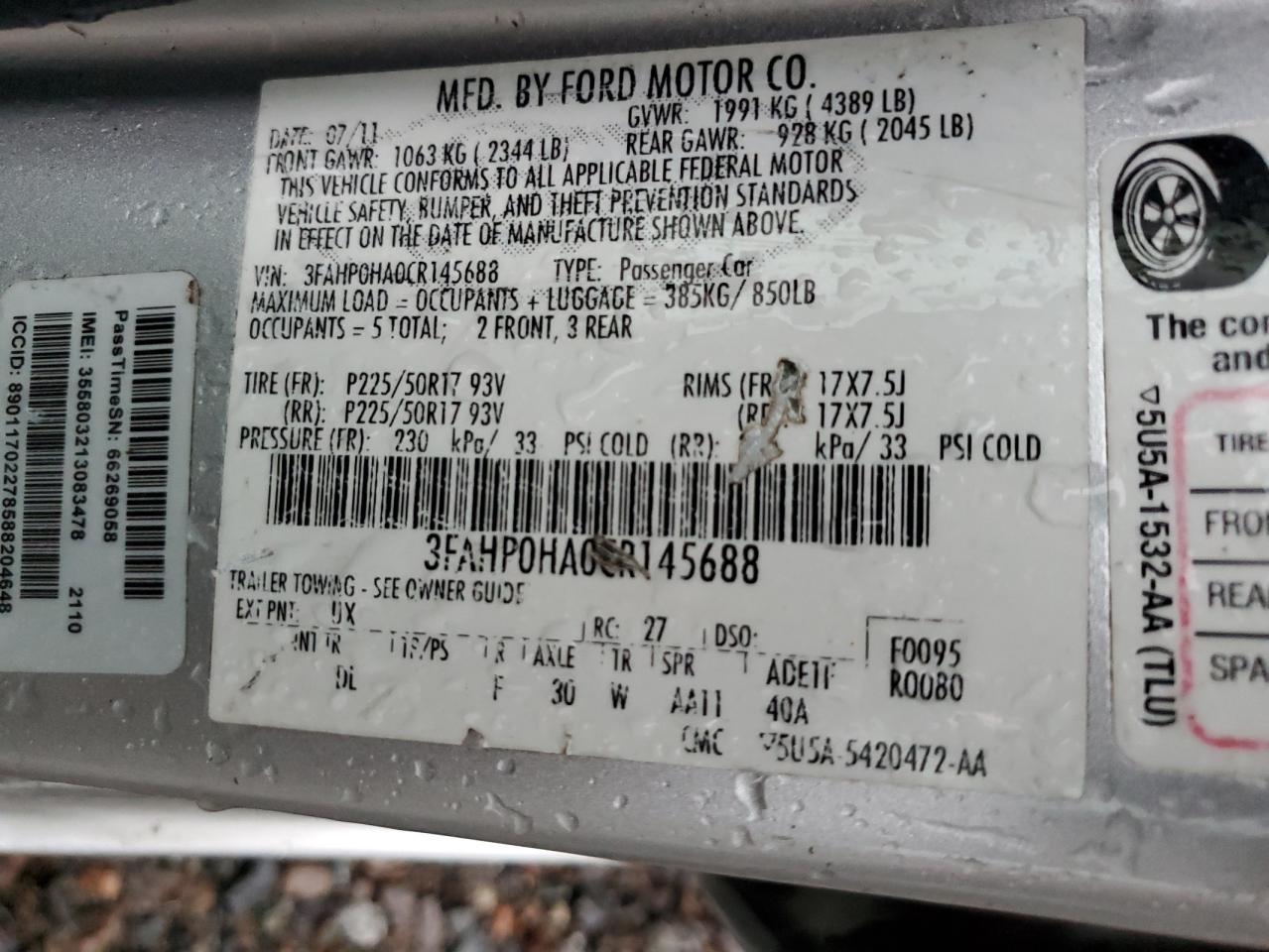 2012 Ford Fusion Se VIN: 3FAHP0HA0CR145688 Lot: 81495504