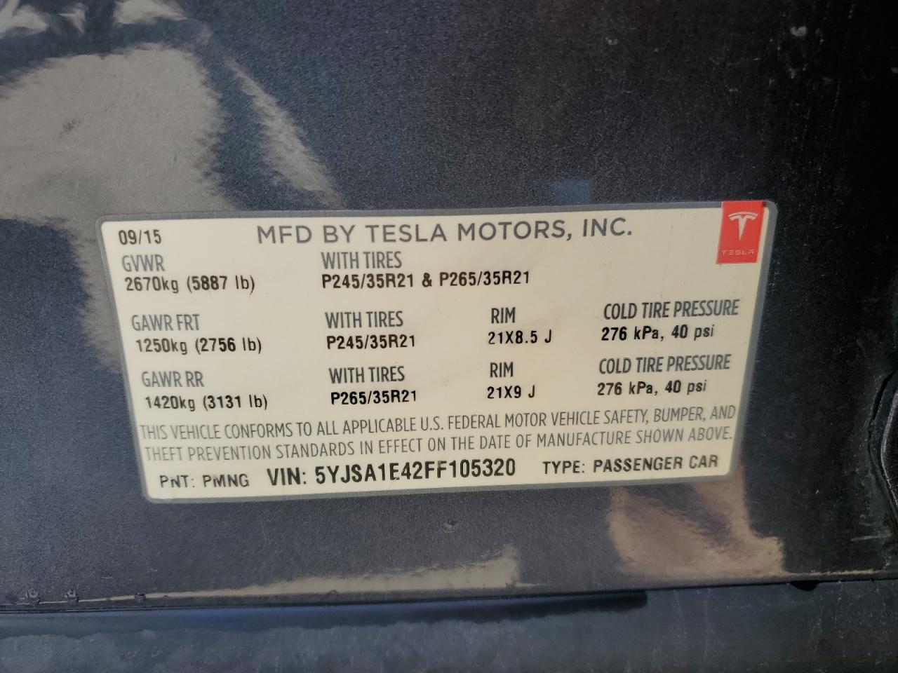 2015 Tesla Model S VIN: 5YJSA1E42FF105320 Lot: 79223124