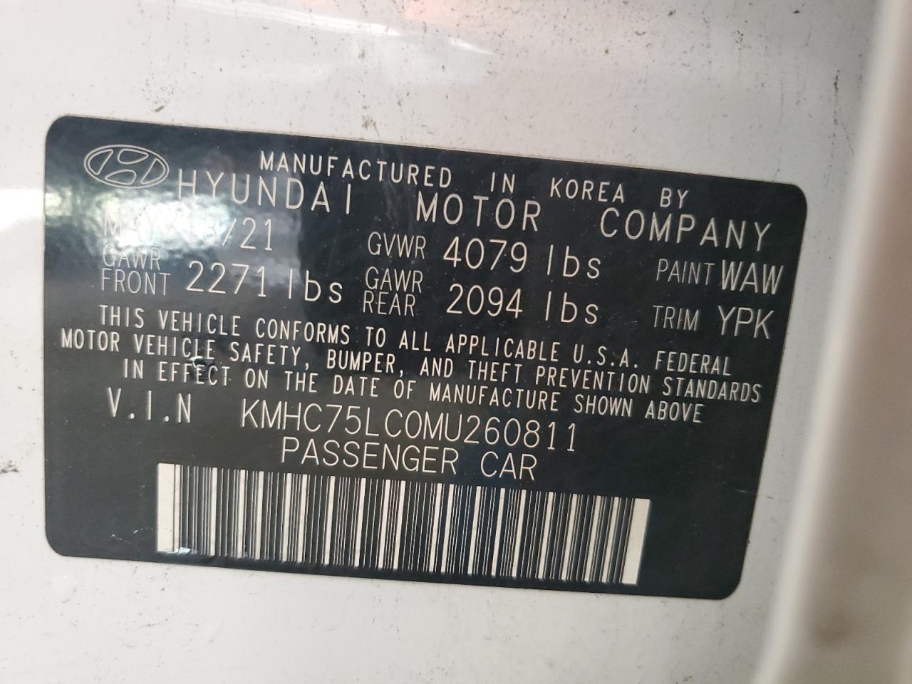 VIN KMHC75LC0MU260811 2021 HYUNDAI IONIQ no.13