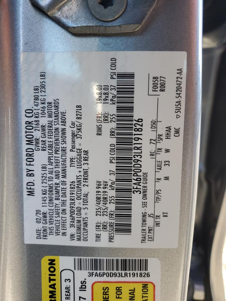 2020 Ford Fusion Titanium VIN: 3FA6P0D93LR191826 Lot: 79323114