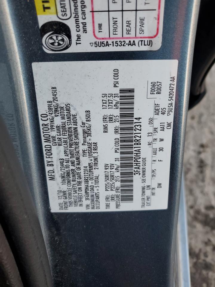 2011 Ford Fusion Se VIN: 3FAHP0HA1BR212314 Lot: 80191304