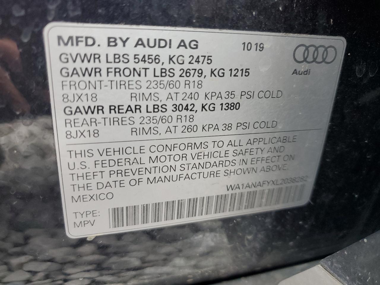 VIN WA1ANAFYXL2038282 2020 AUDI Q5 no.13