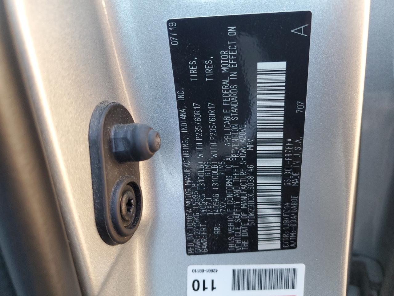 2020 Toyota Sienna Le VIN: 5TDKZ3DCXLS038146 Lot: 80524124