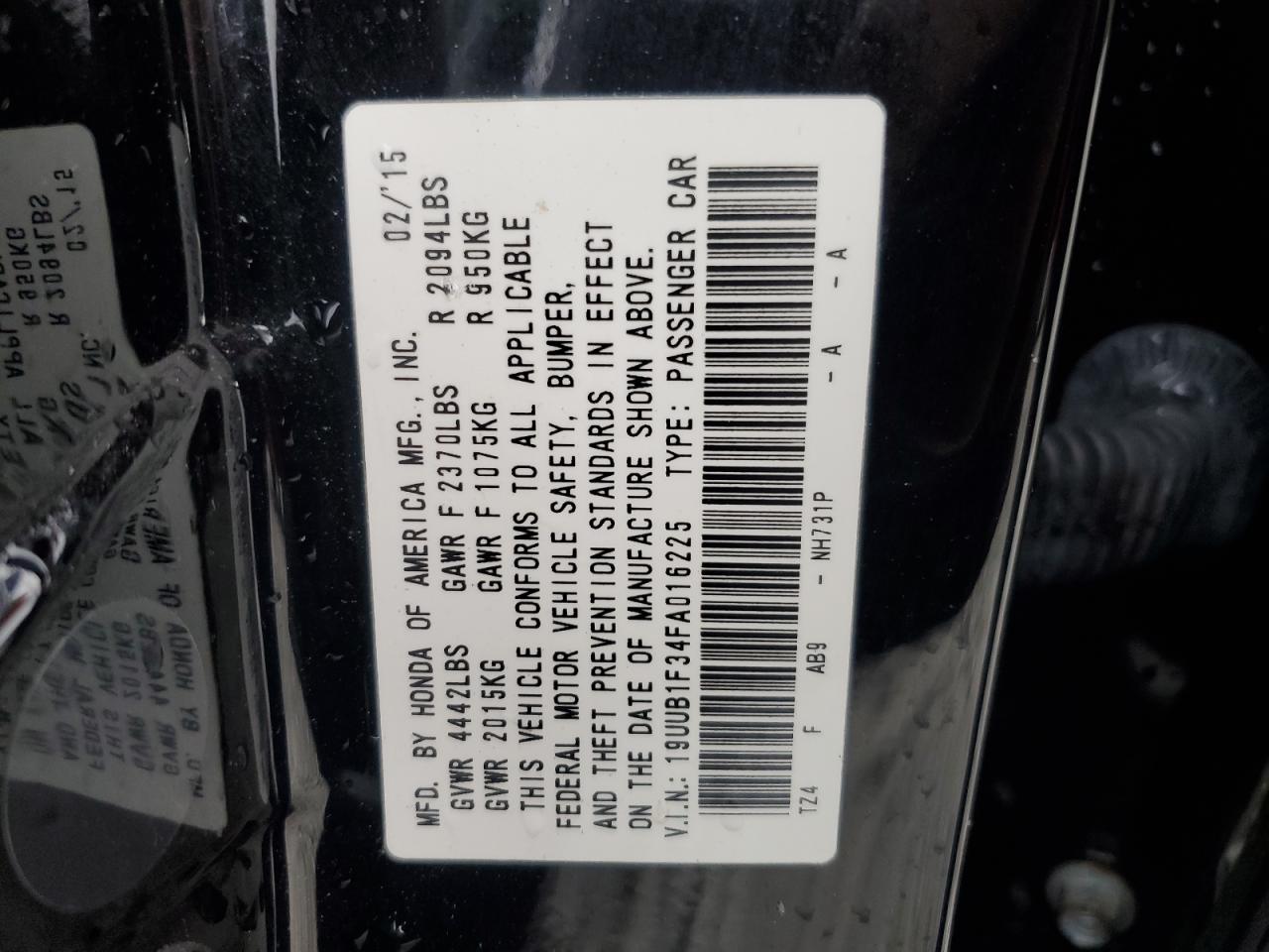 VIN 19UUB1F34FA016225 2015 ACURA TLX no.12