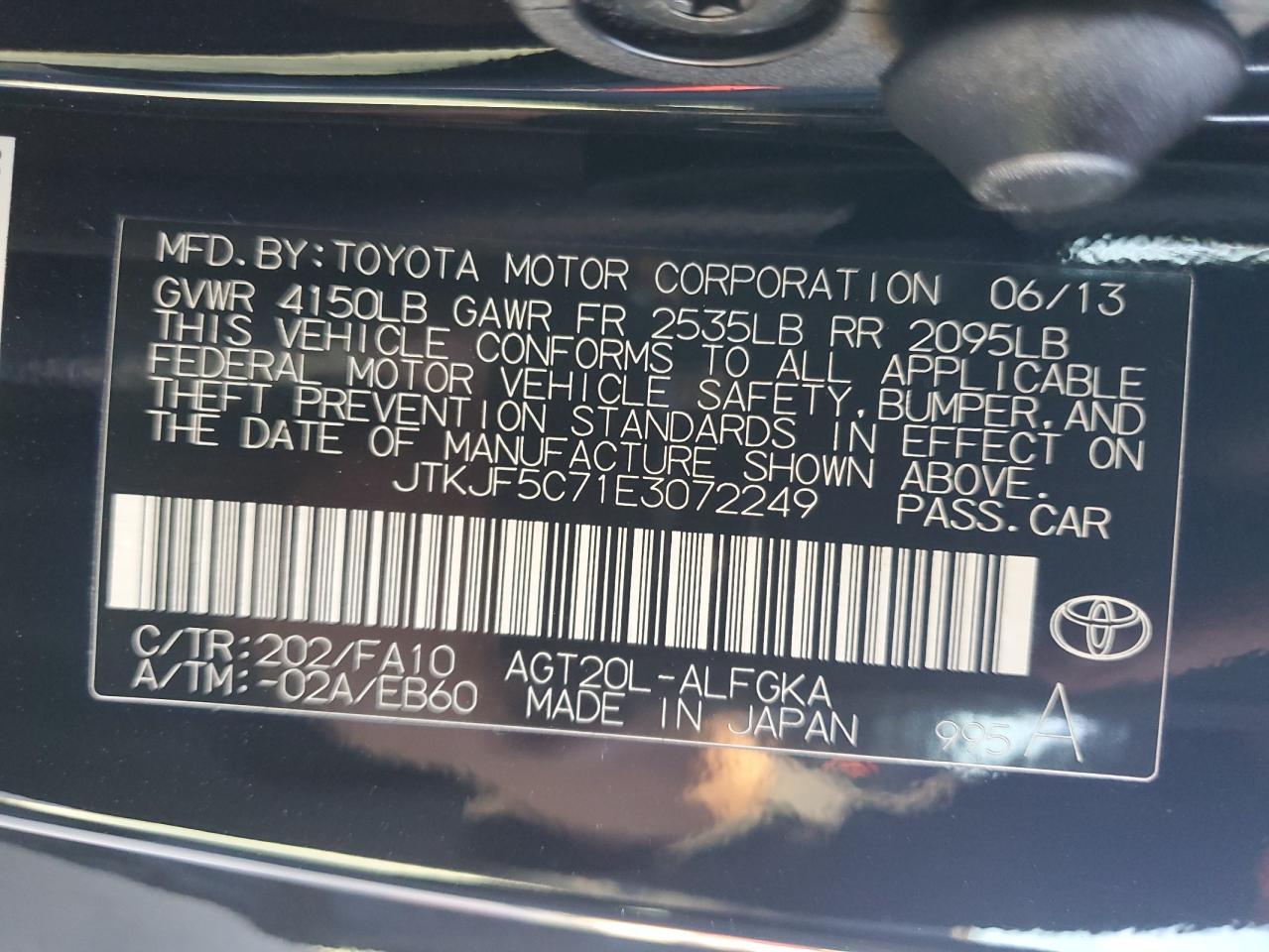 2014 Toyota Scion Tc VIN: JTKJF5C71E3072249 Lot: 81776794