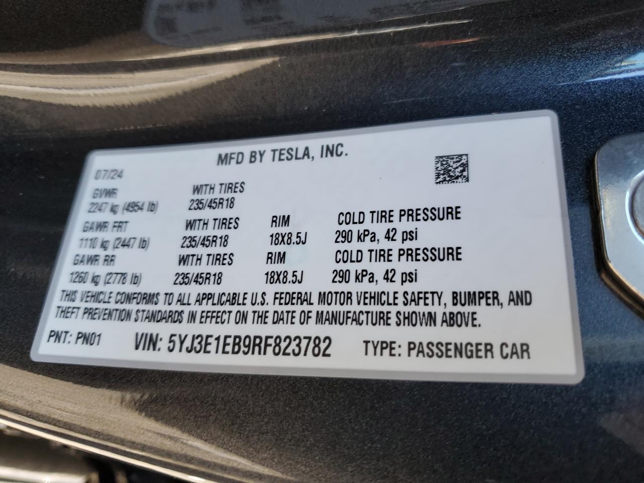 VIN 5YJ3E1EB9RF823782 2024 TESLA MODEL 3 no.12