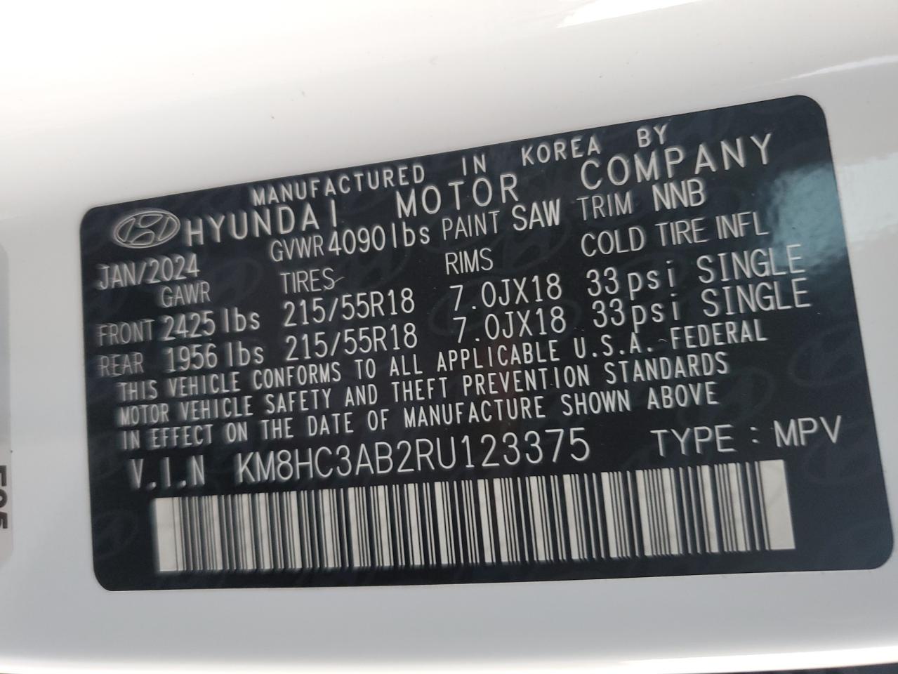 2024 Hyundai Kona Sel VIN: KM8HC3AB2RU123375 Lot: 81339234