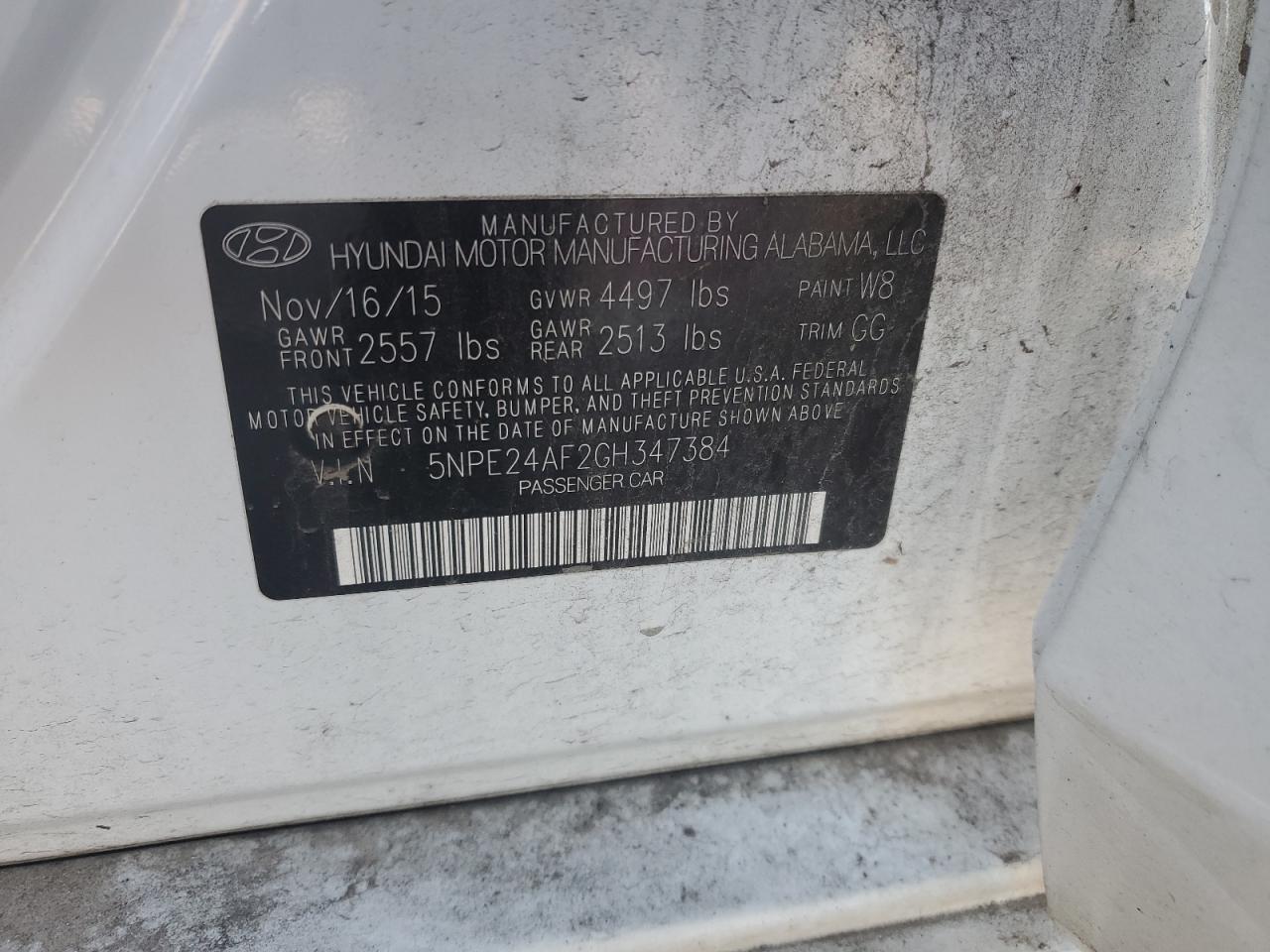 VIN 5NPE24AF2GH347384 2016 HYUNDAI SONATA no.12