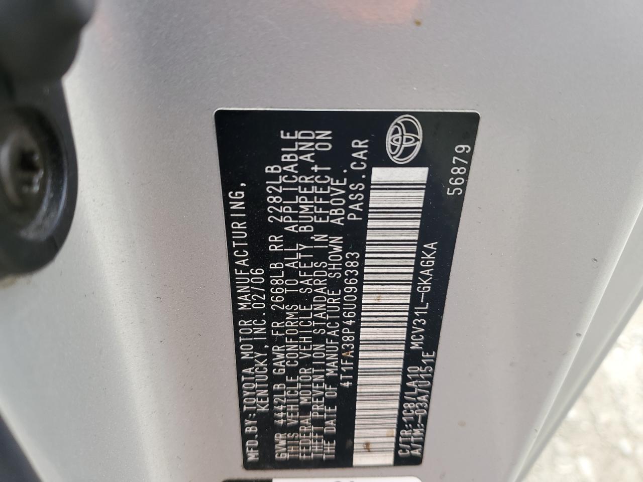 2006 Toyota Camry Solara Se VIN: 4T1FA38P46U096383 Lot: 79254034