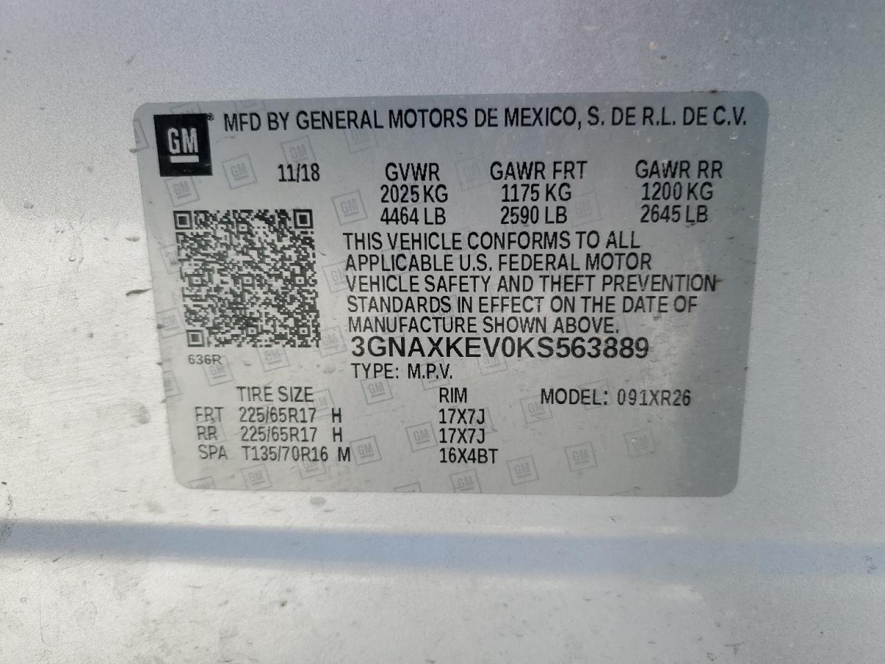 VIN 3GNAXKEV0KS563889 2019 CHEVROLET EQUINOX no.14